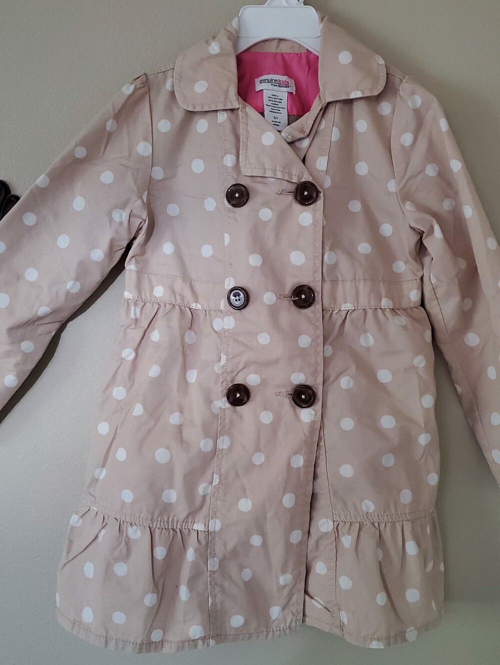Oshkosh Polka Dot Double Breasted Lightweight Beige Ruffled Trench Coat, 5T